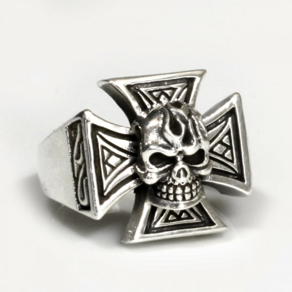 Iron Cross und Skull Bikerring Eisernes Kreuz Totenkopf 925 Silber Ring  Geschenk
